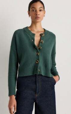 Quince 100% Organic Cotton Cropped Cardigan Big Sur Green Sz M